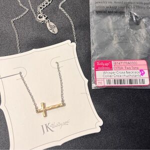 Thirty-One JK Whisper Cross Necklace two-tone sideways cross textured pendant.